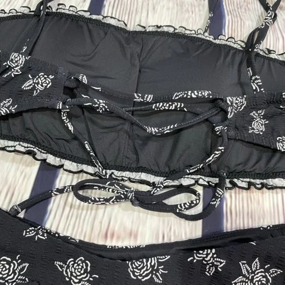 POLO RL Black White Floral Stencil Bikini Set L - Picture 14 of 16